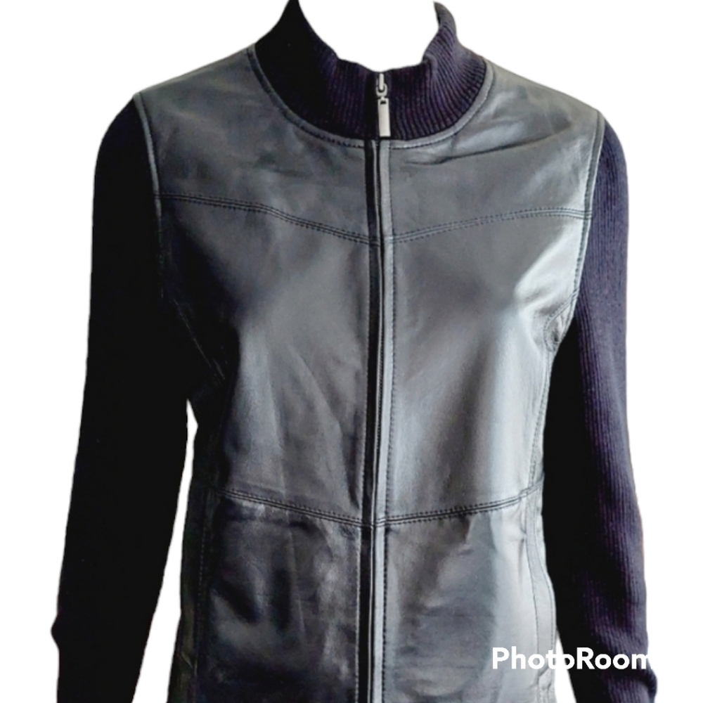 JACLYN Smith classics 100% leather and ribbed knit fabric jacket sz 12